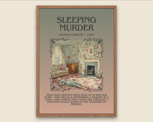 Sleeping Murder by Agatha Christie Descriptive, High Quality Poster Print.Free Delivery Wall Art. Author & Blurb Book Artwork Cover