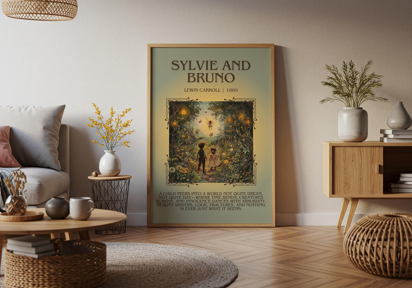 Sylvie And Bruno by Lewis Carroll Descriptive, High Quality Poster Print.Free Delivery Wall Art. Author & Blurb Book Artwork Cover Gift