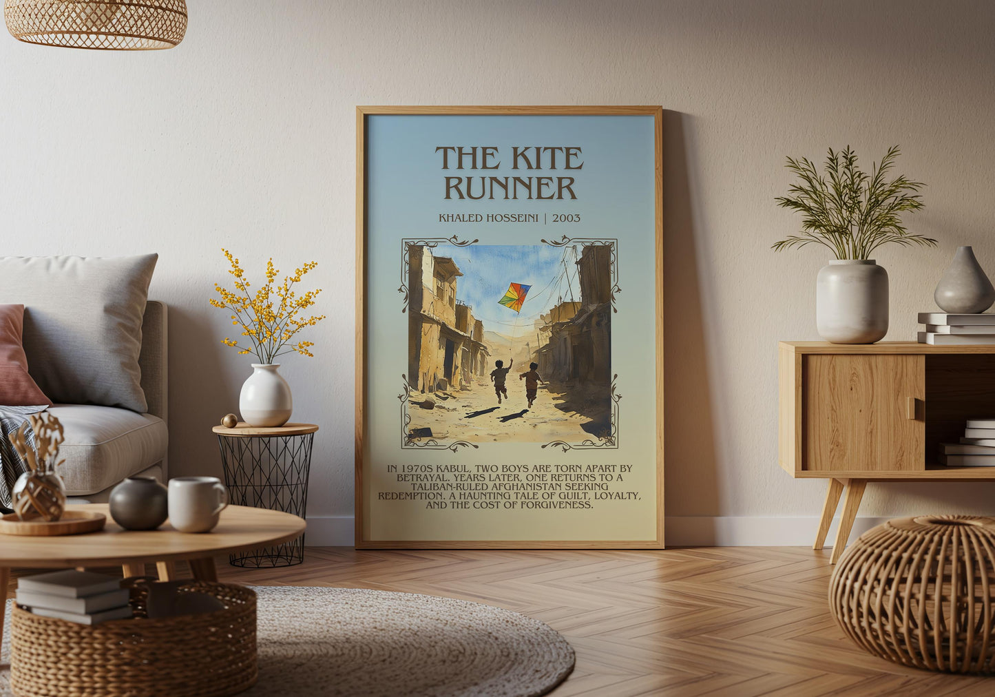 The Kite Runner by Khaled Hosseini Descriptive, High Quality Poster Print.Free Delivery Wall Art. Author & Blurb Book Artwork Cover