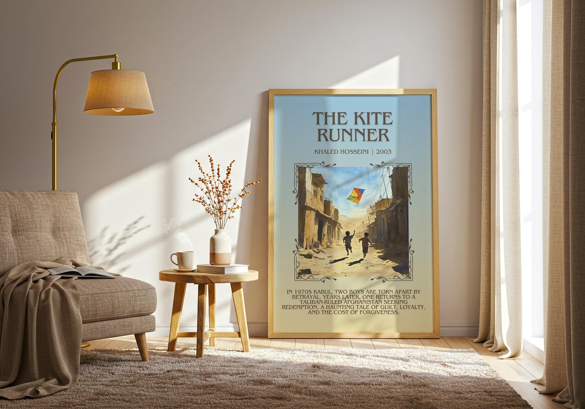 The Kite Runner by Khaled Hosseini Descriptive, High Quality Poster Print.Free Delivery Wall Art. Author & Blurb Book Artwork Cover