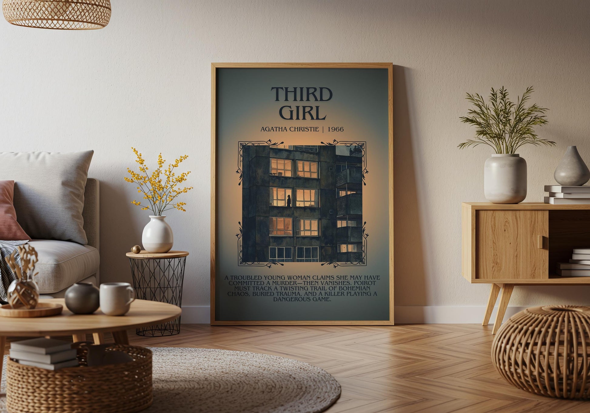 Third Girl by Agatha Christie Descriptive, High Quality Poster Print.Free Delivery Wall Art. Author & Blurb Book Artwork Cover Gift Art