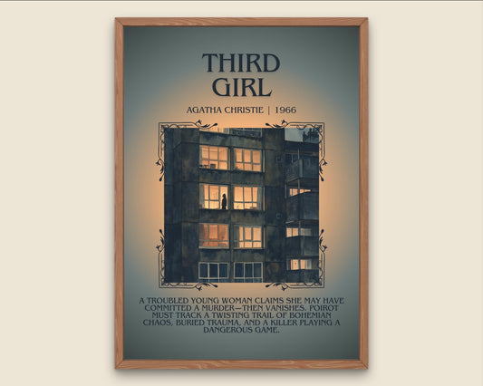 Third Girl by Agatha Christie Descriptive, High Quality Poster Print.Free Delivery Wall Art. Author & Blurb Book Artwork Cover Gift Art