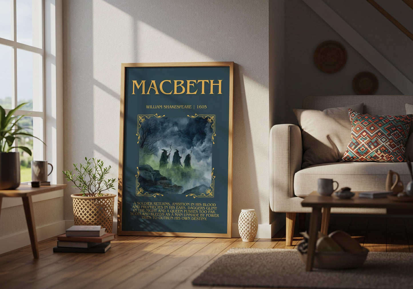 Macbeth by William Shakespeare Descriptive, High Quality Poster Print.Free Delivery Wall Art.Author&Blurb Book Nook Gift Play