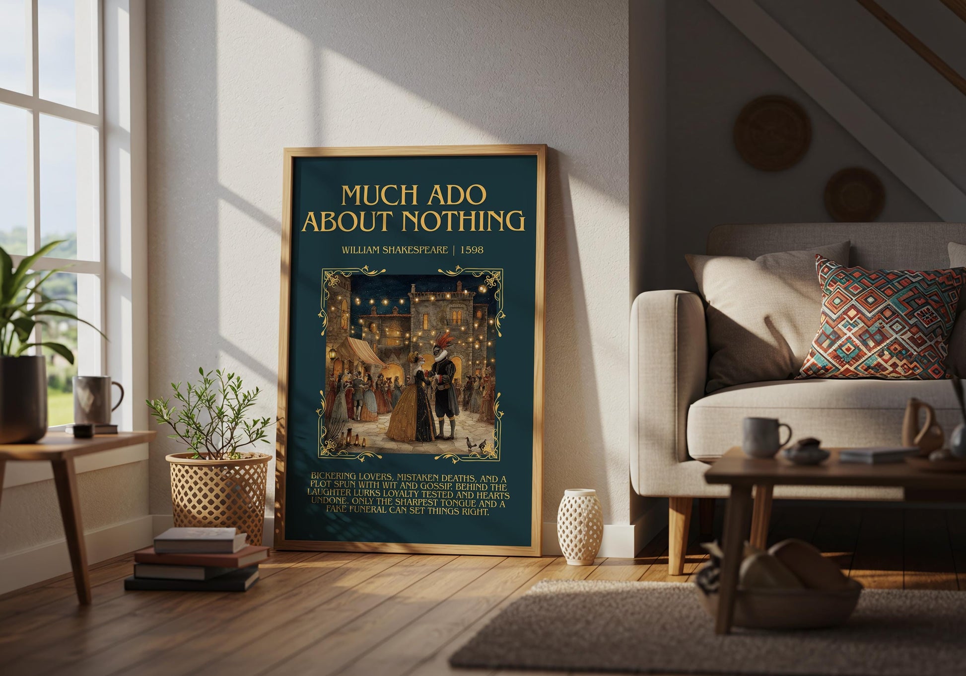Much Ado About Nothing by William Shakespeare Descriptive, High Quality Poster Print.Free Delivery Wall Art.Author&Blurb Book Play Nook Gift