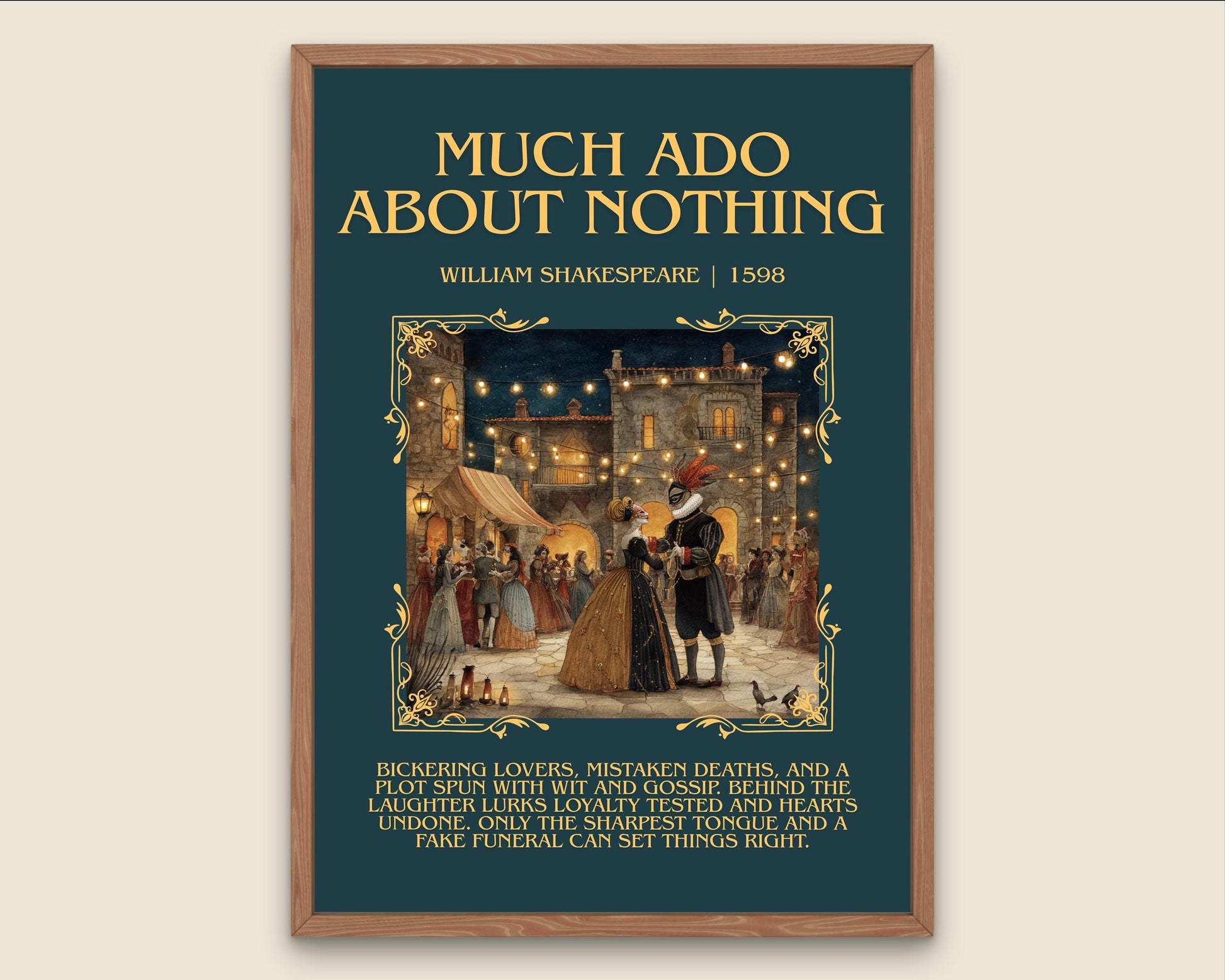 Much Ado About Nothing by William Shakespeare Descriptive, High Quality Poster Print.Free Delivery Wall Art.Author&Blurb Book Play Nook Gift