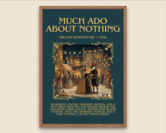 Much Ado About Nothing by William Shakespeare Descriptive, High Quality Poster Print.Free Delivery Wall Art.Author&Blurb Book Play Nook Gift