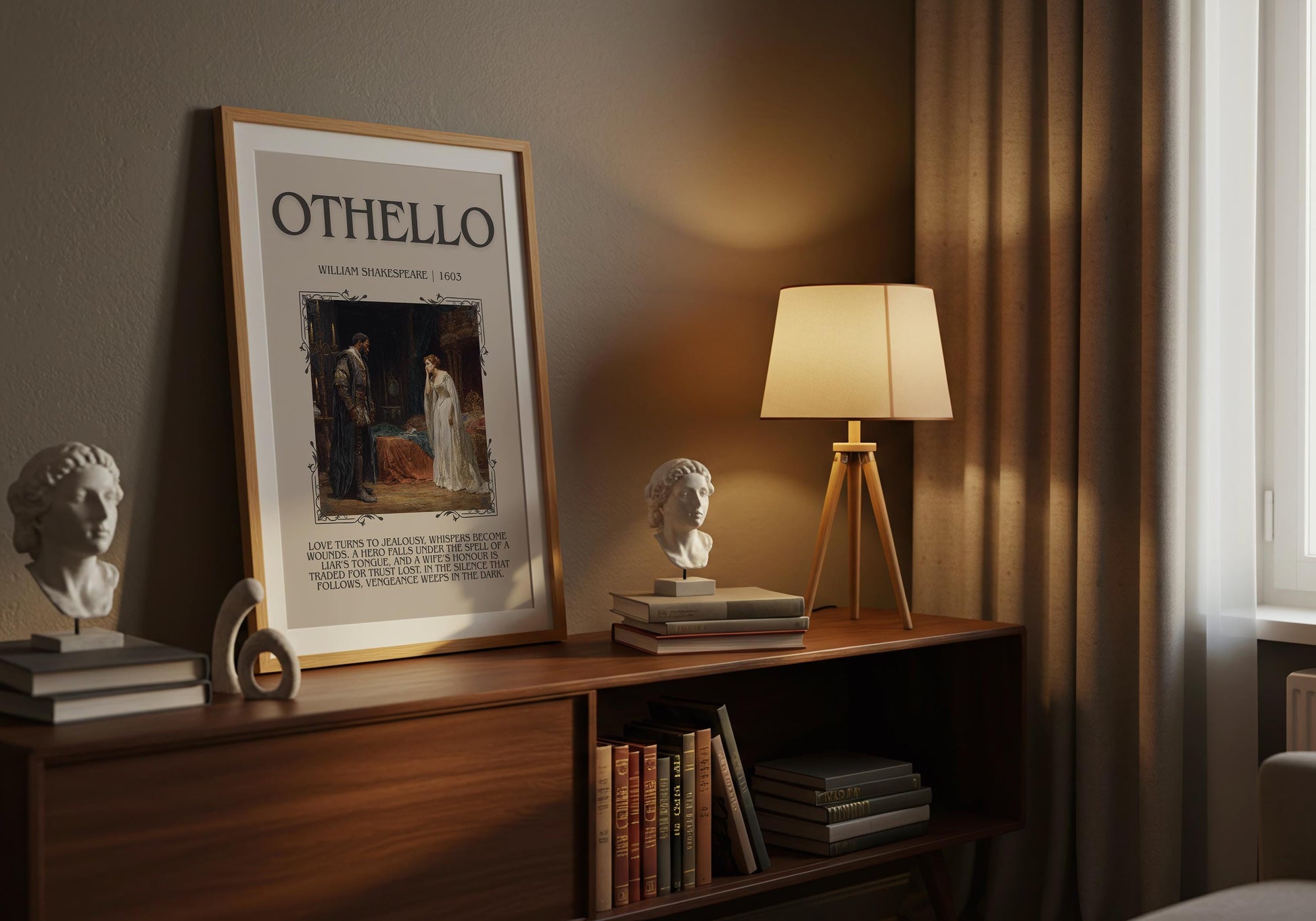 Othello by William Shakespeare Descriptive, High Quality Poster Print.Free Delivery Wall Art.Author&Blurb Book Nook Gift Play Library