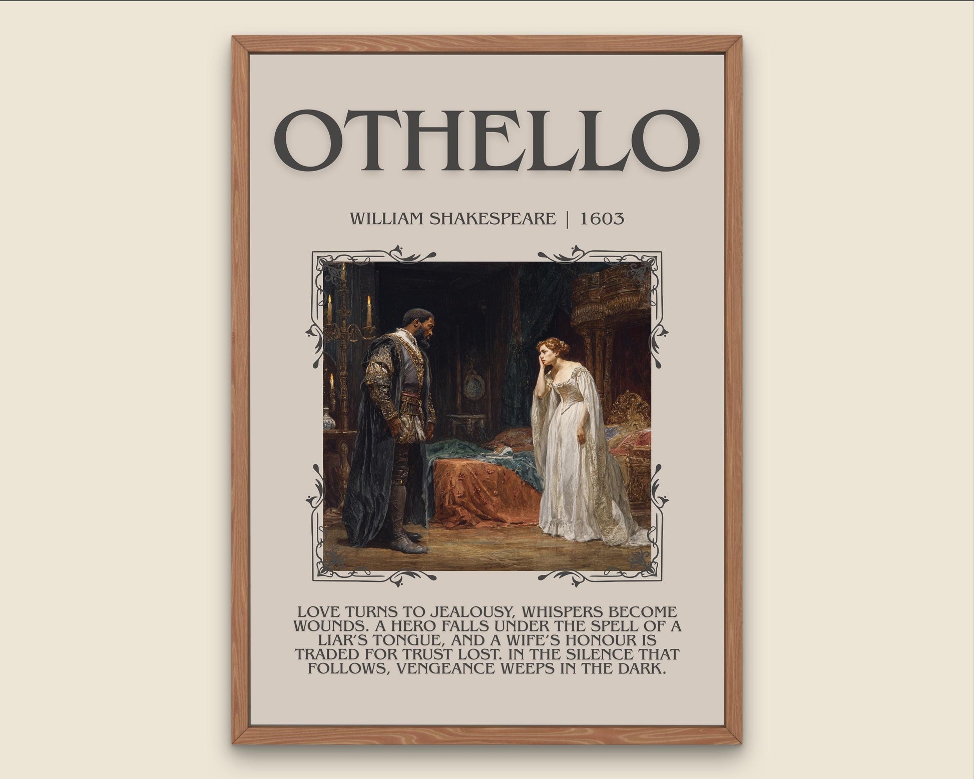 Othello by William Shakespeare Descriptive, High Quality Poster Print.Free Delivery Wall Art.Author&Blurb Book Nook Gift Play Library