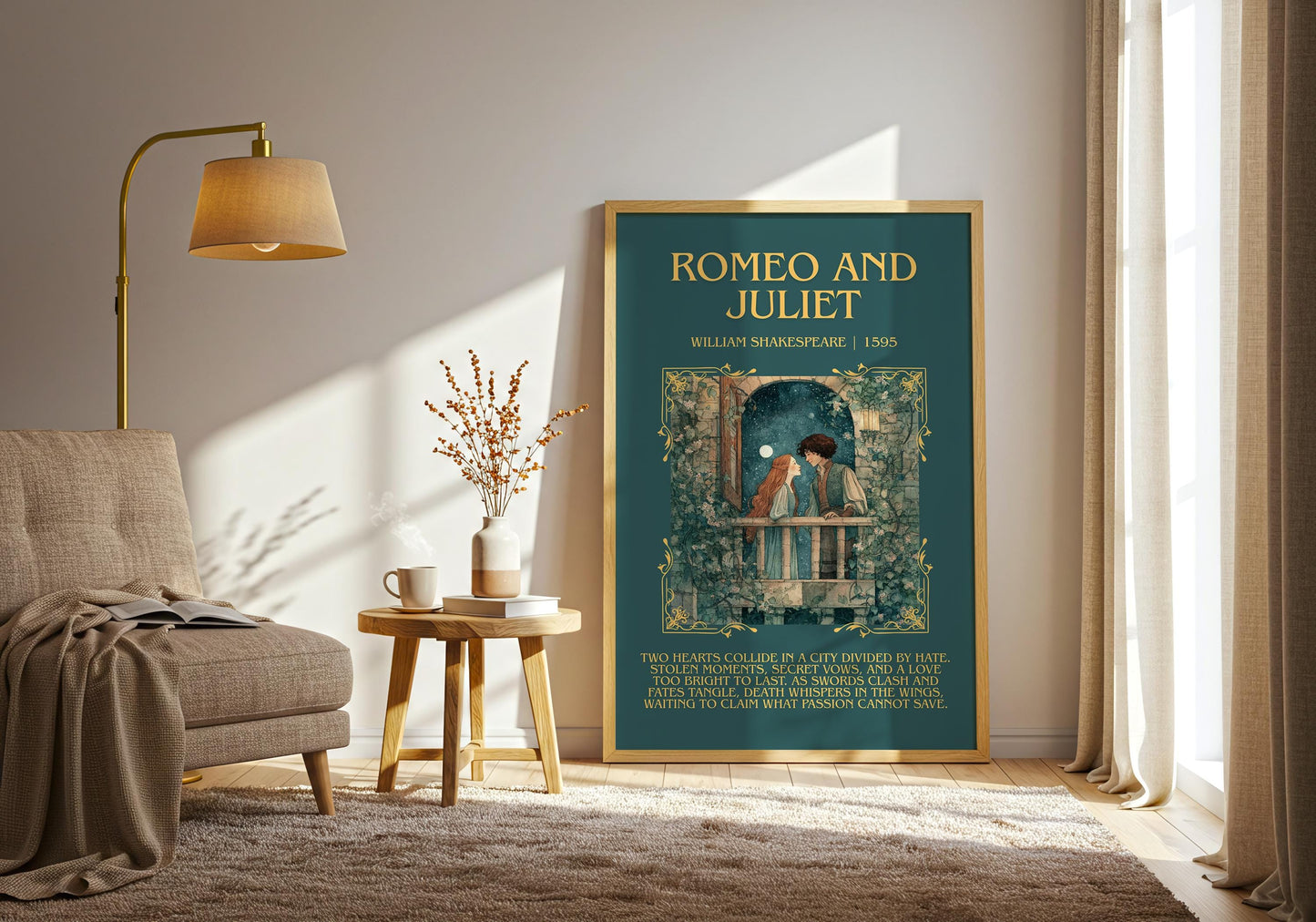 Romeo And Juliet by William Shakespeare Descriptive, High Quality Poster Print.Free Delivery Wall Art.Author&Blurb Book Play Nook Gift