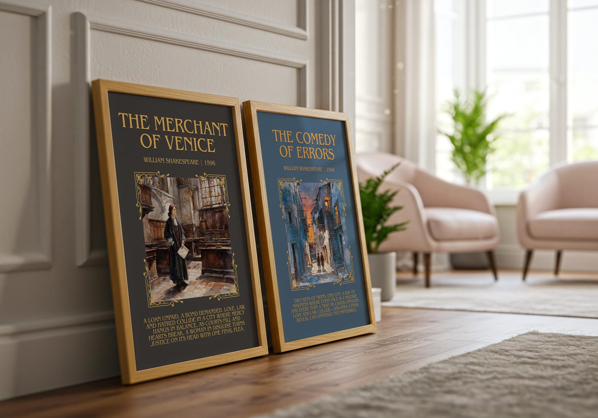 The Comedy Of Errors by William Shakespeare Descriptive, High Quality Poster Print.Free Delivery Wall Art.Author&Blurb Book Nook Gift Play