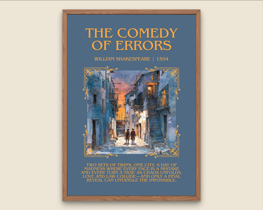 The Comedy Of Errors by William Shakespeare Descriptive, High Quality Poster Print.Free Delivery Wall Art.Author&Blurb Book Nook Gift Play