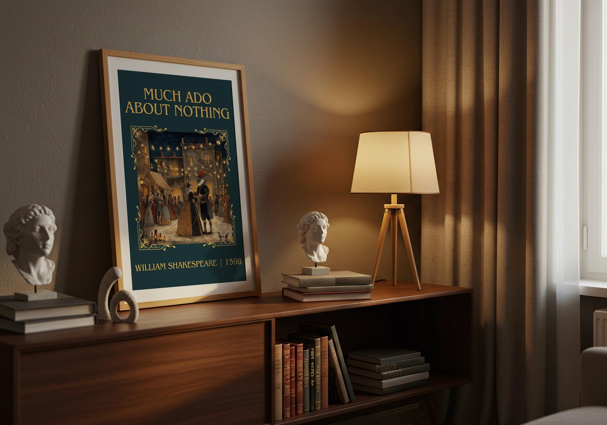 Much Ado About Nothing by William Shakespeare Descriptive, High Quality Poster Print.Free Delivery Wall Art.Author&Blurb Book Nook Gift Play