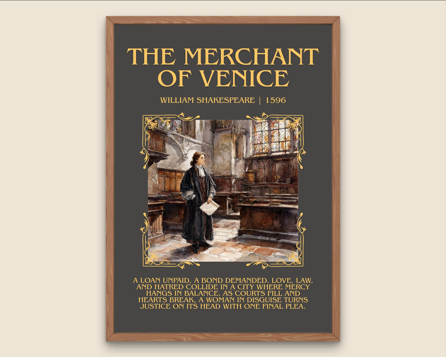 The Merchant Of Venice by William Shakespeare Descriptive, High Quality Poster Print.Free Delivery Wall Art.Author&Blurb Book Nook Gift Play