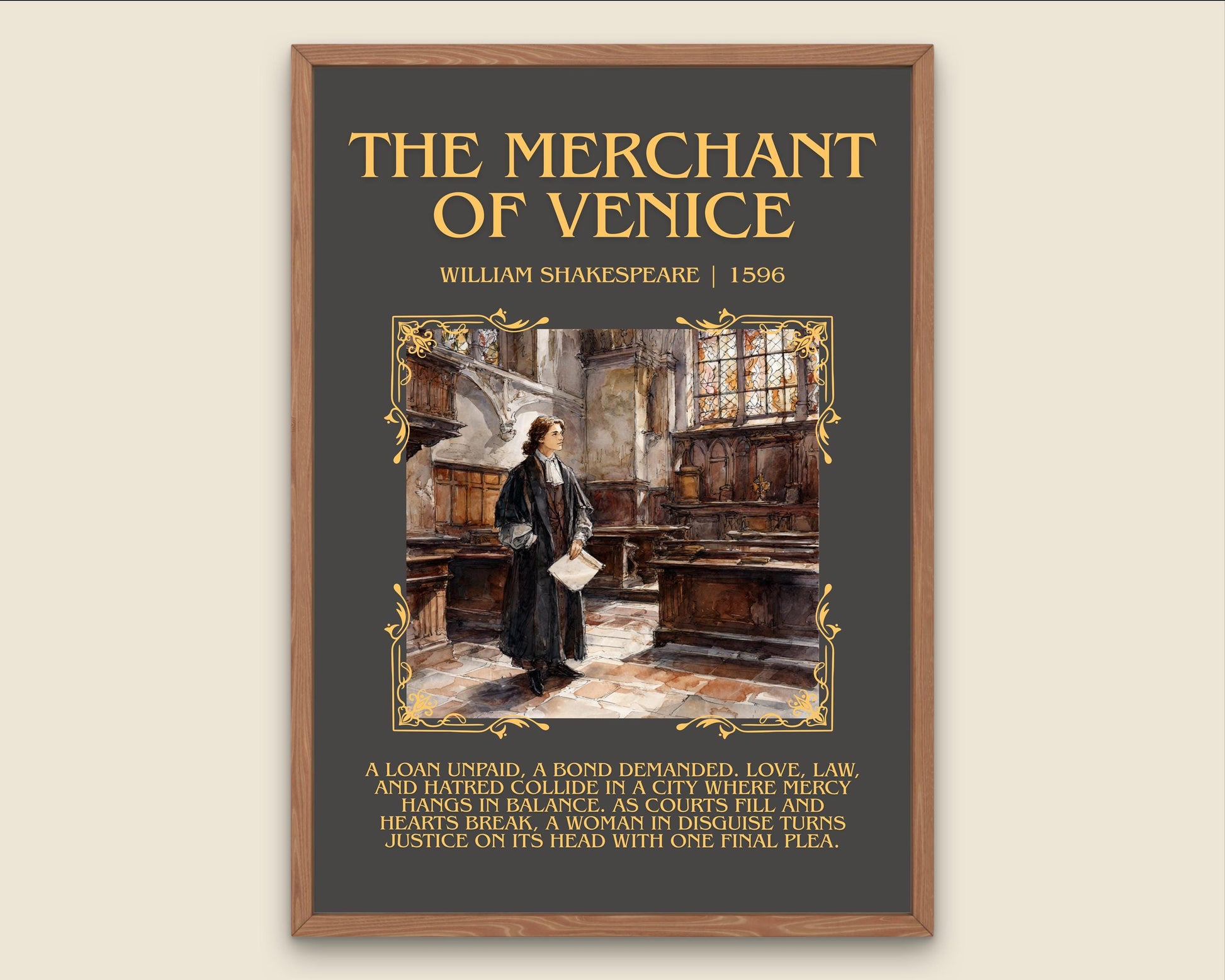 The Merchant Of Venice by William Shakespeare Descriptive, High Quality Poster Print.Free Delivery Wall Art.Author&Blurb Book Nook Gift Play