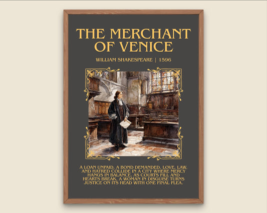 The Merchant Of Venice by William Shakespeare Descriptive, High Quality Poster Print.Free Delivery Wall Art.Author&Blurb Book Nook Gift Play