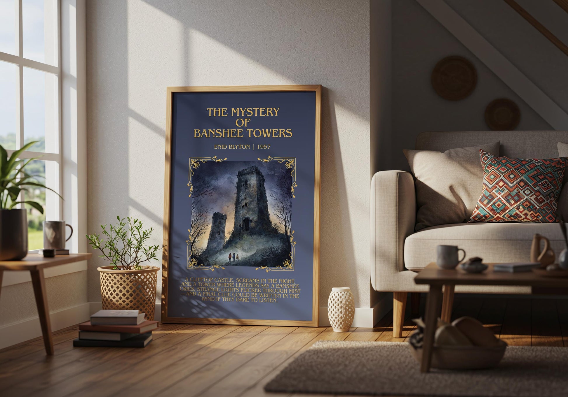 The Mystery Of Banshee Towers by Enid Blyton Descriptive, High Quality Poster Print.Free Delivery Wall Art.Author&Blurb Book Nook Gift Play