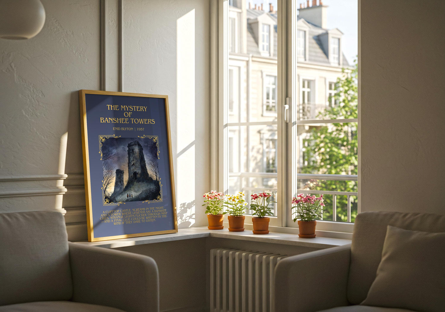 The Mystery Of Banshee Towers by Enid Blyton Descriptive, High Quality Poster Print.Free Delivery Wall Art.Author&Blurb Book Nook Gift Play