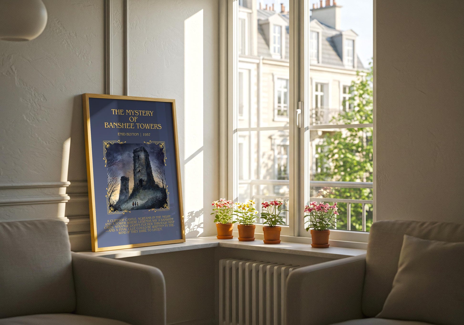 The Mystery Of Banshee Towers by Enid Blyton Descriptive, High Quality Poster Print.Free Delivery Wall Art.Author&Blurb Book Nook Gift Play
