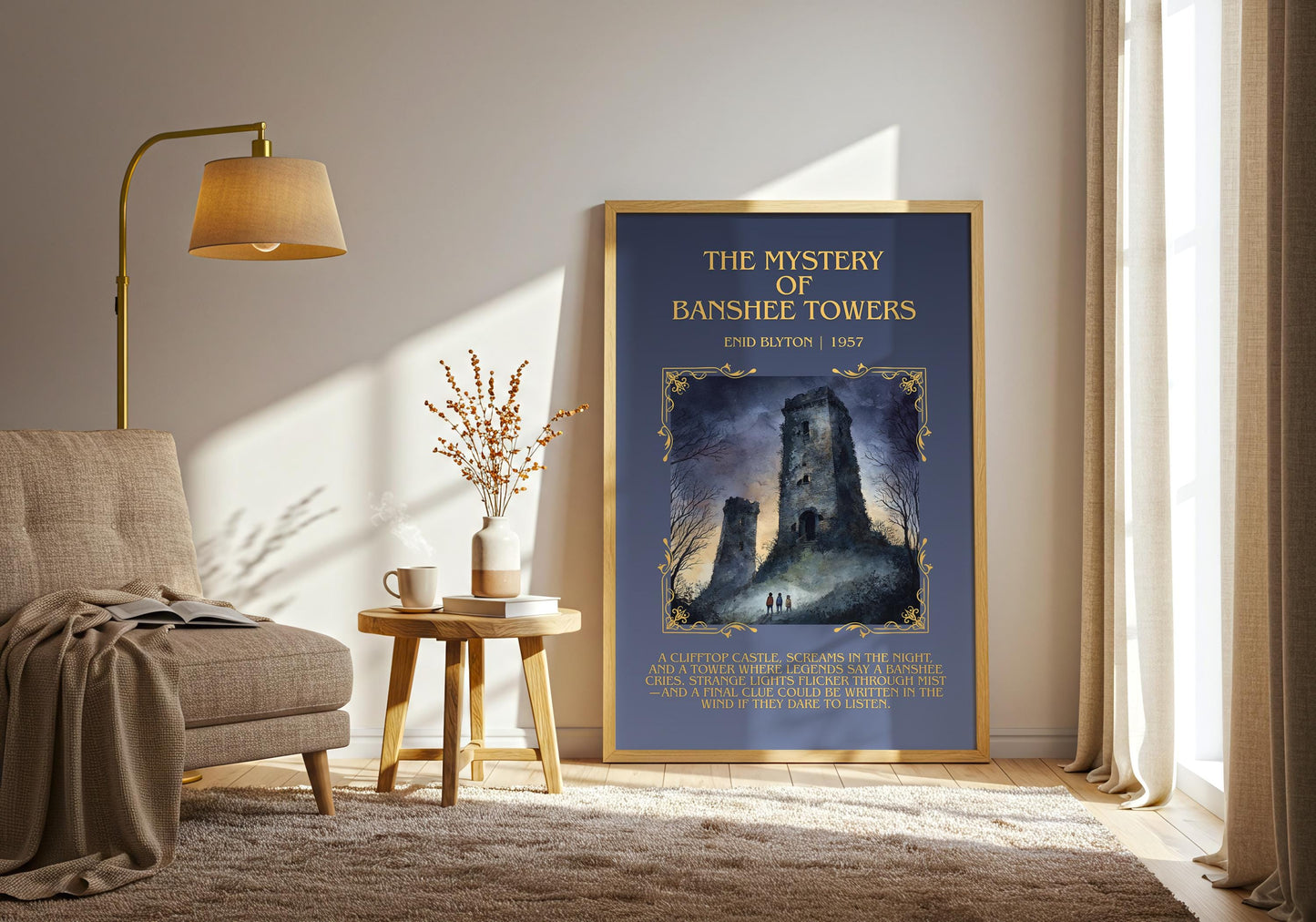 The Mystery Of Banshee Towers by Enid Blyton Descriptive, High Quality Poster Print.Free Delivery Wall Art.Author&Blurb Book Nook Gift Play