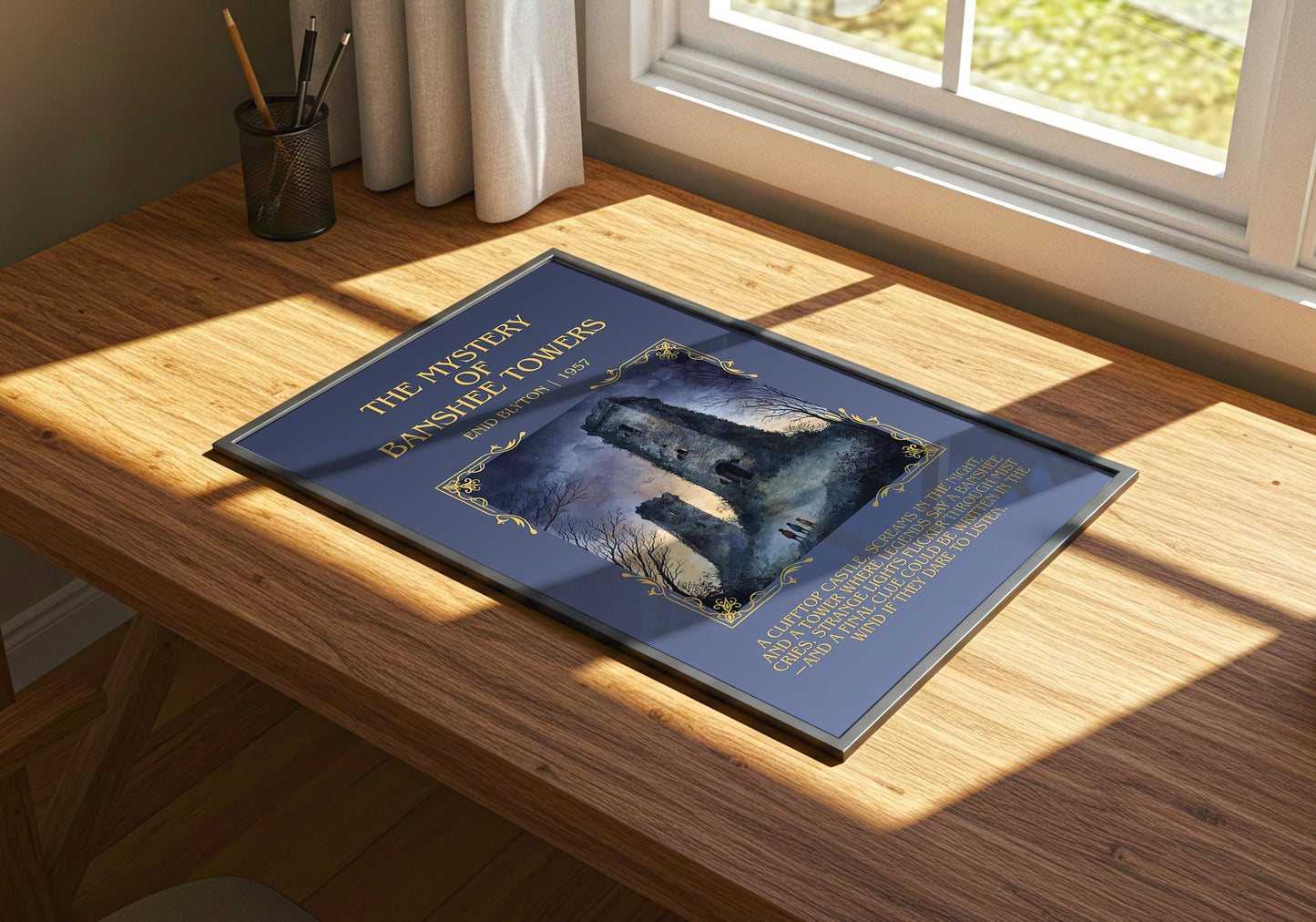 The Mystery Of Banshee Towers by Enid Blyton Descriptive, High Quality Poster Print.Free Delivery Wall Art.Author&Blurb Book Nook Gift Play