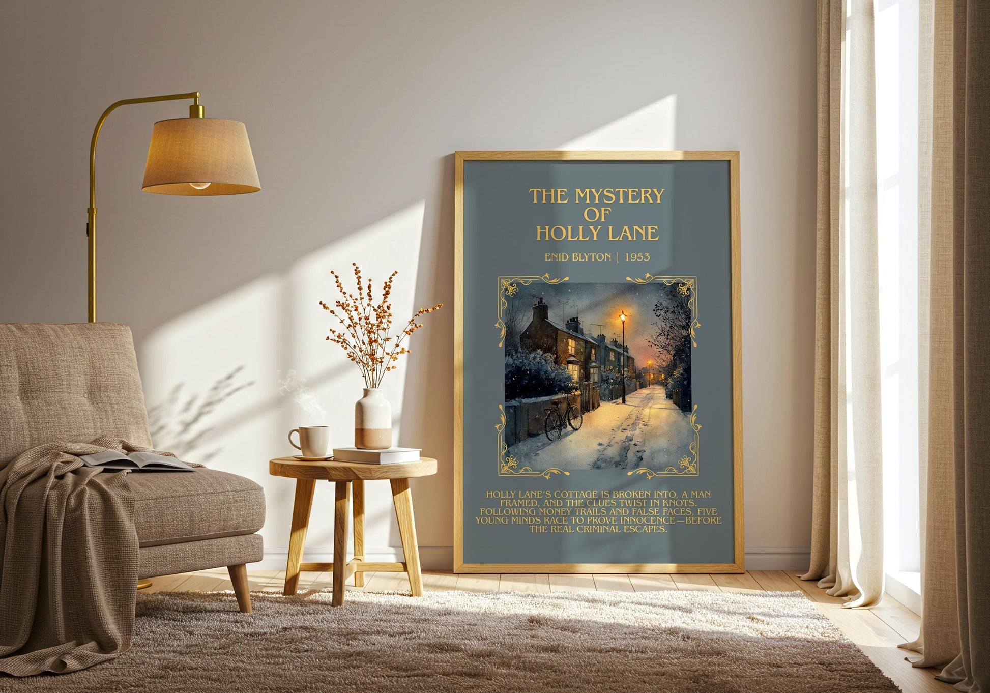 The Mystery Of Holly Lane by Enid Blyton Descriptive, High Quality Poster Print.Free Delivery Wall Art.Author&Blurb Book Nook Gift