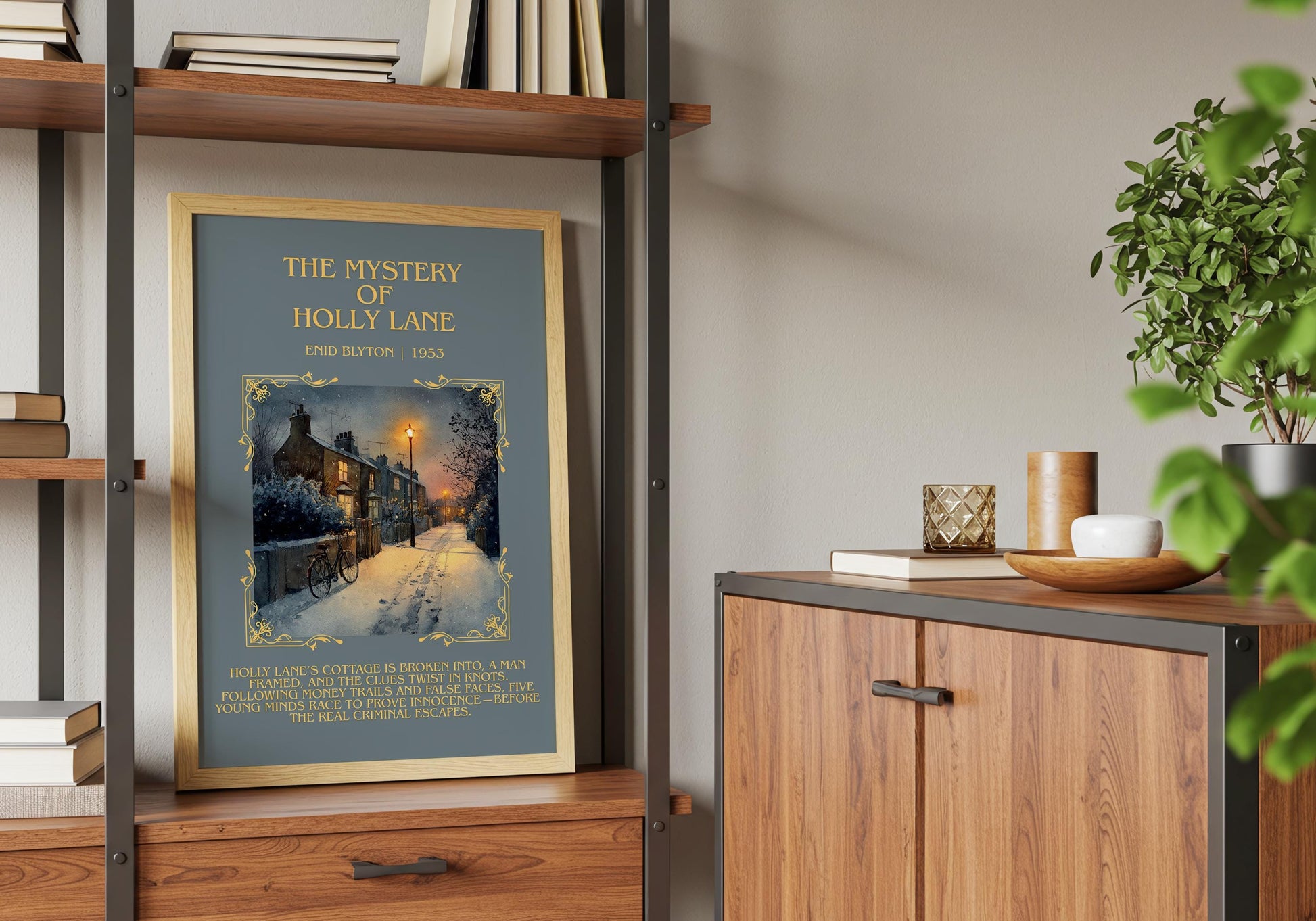 The Mystery Of Holly Lane by Enid Blyton Descriptive, High Quality Poster Print.Free Delivery Wall Art.Author&Blurb Book Nook Gift