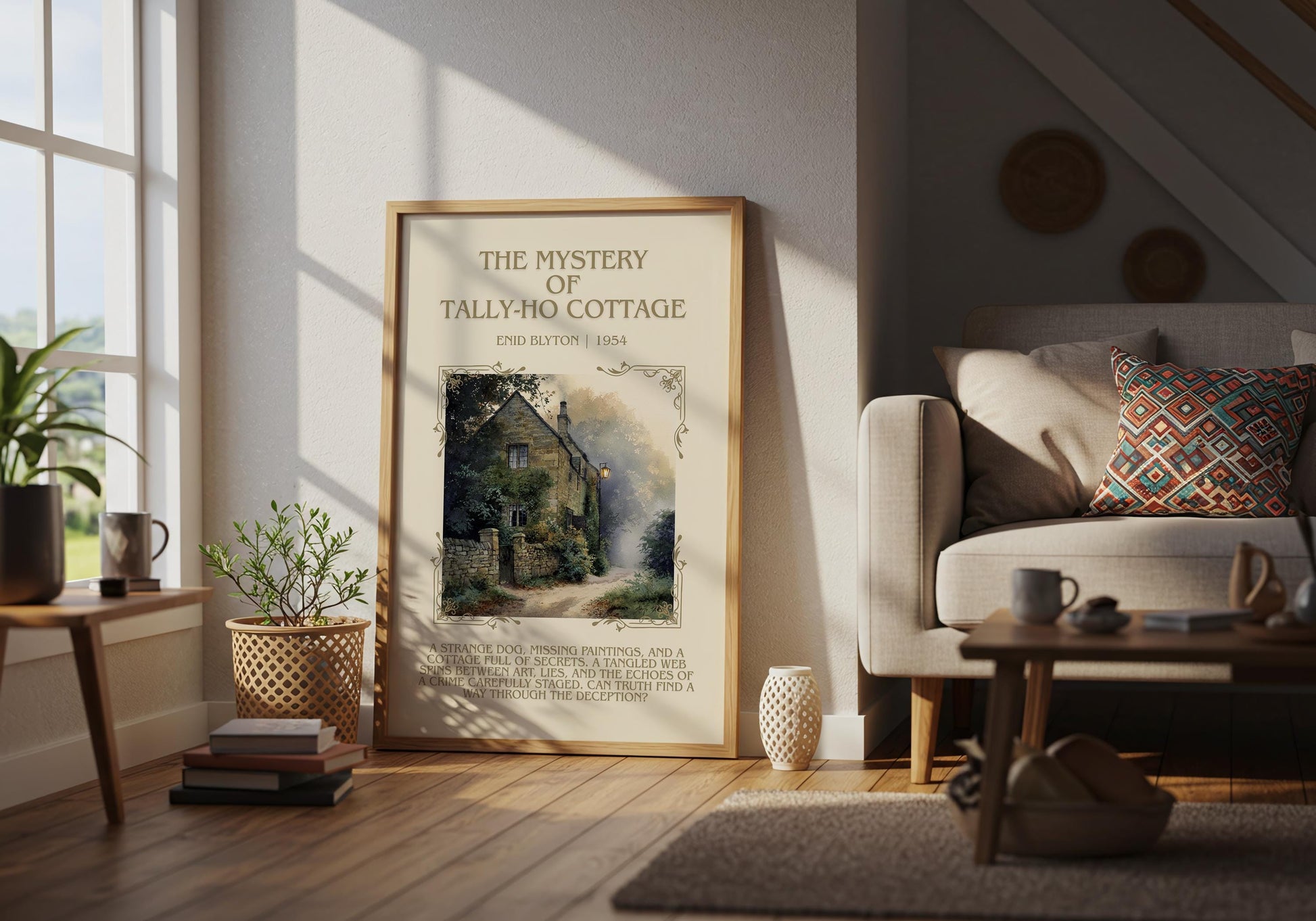 The Mystery Of Tally-Ho Cottage by Enid Blyton Descriptive, High Quality Poster Print.Free Delivery Wall Art.Author&Blurb Book Nook Gift