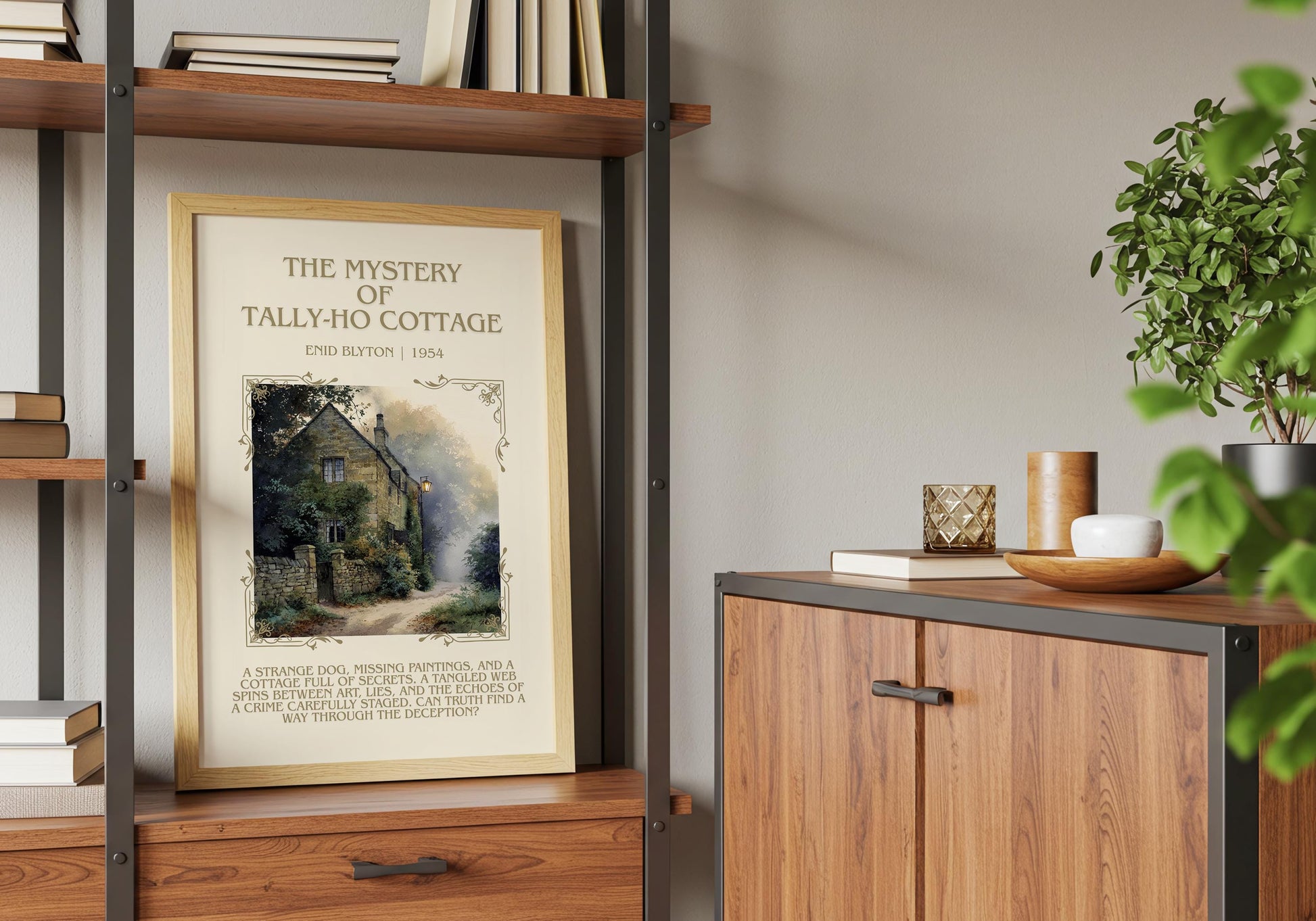 The Mystery Of Tally-Ho Cottage by Enid Blyton Descriptive, High Quality Poster Print.Free Delivery Wall Art.Author&Blurb Book Nook Gift