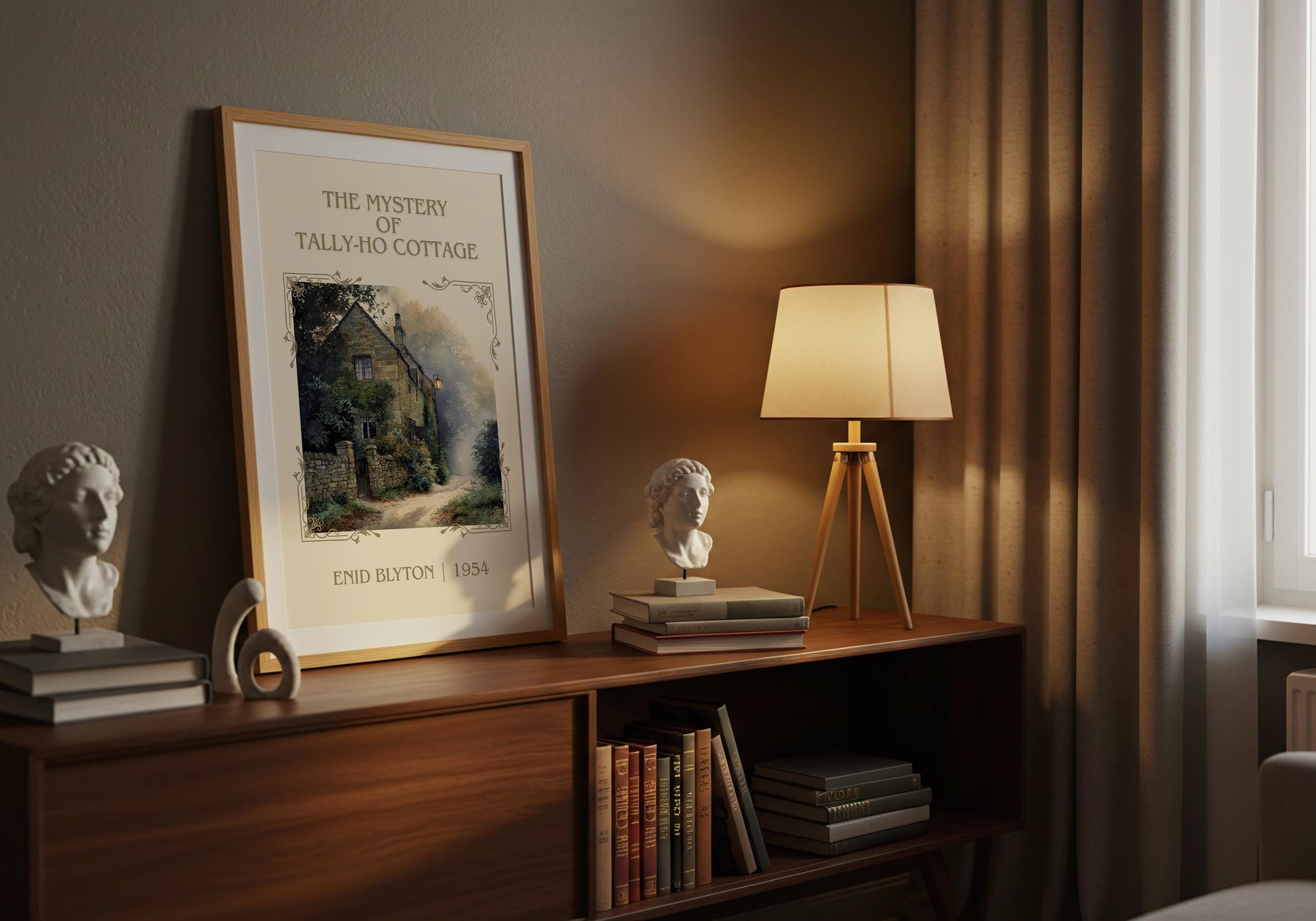 The Mystery Of Tally-Ho Cottage by Enid Blyton High Quality Poster Print-Free Delivery Wall Art. Author Book Artwork-Minimalist Gift Nook