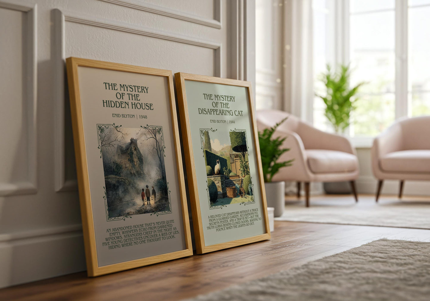 The Mystery Of The Disappearing Cat by Enid Blyton Descriptive, High Quality Poster Print.Free Delivery Wall Art.Author&Blurb Book Nook Gift