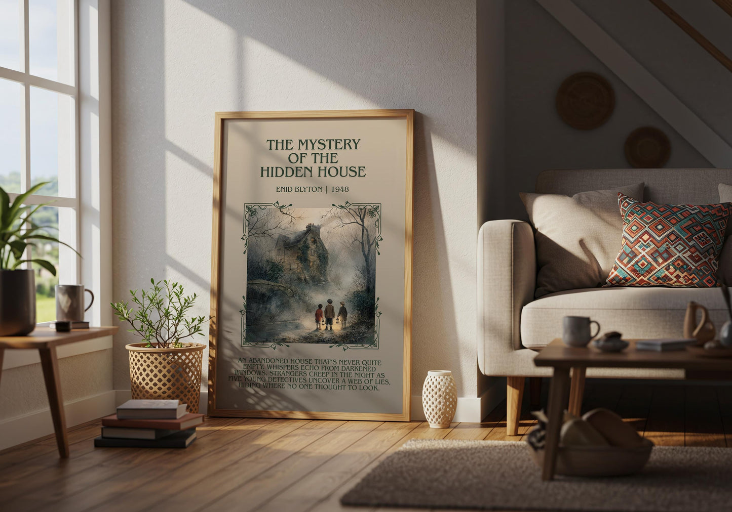 The Mystery Of The Hidden House by Enid Blyton Descriptive, High Quality Poster Print.Free Delivery Wall Art.Author&Blurb Book Nook Gift