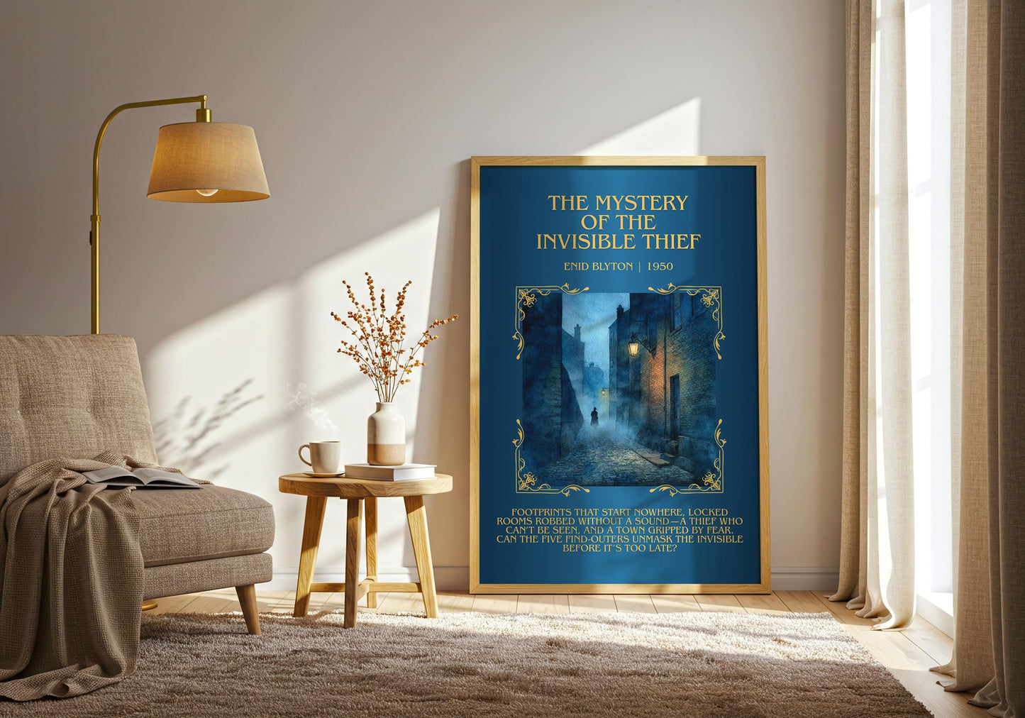 The Mystery Of The Invisible Thief by Enid Blyton Descriptive, High Quality Poster Print.Free Delivery Wall Art.Author&Blurb Book Nook Gift
