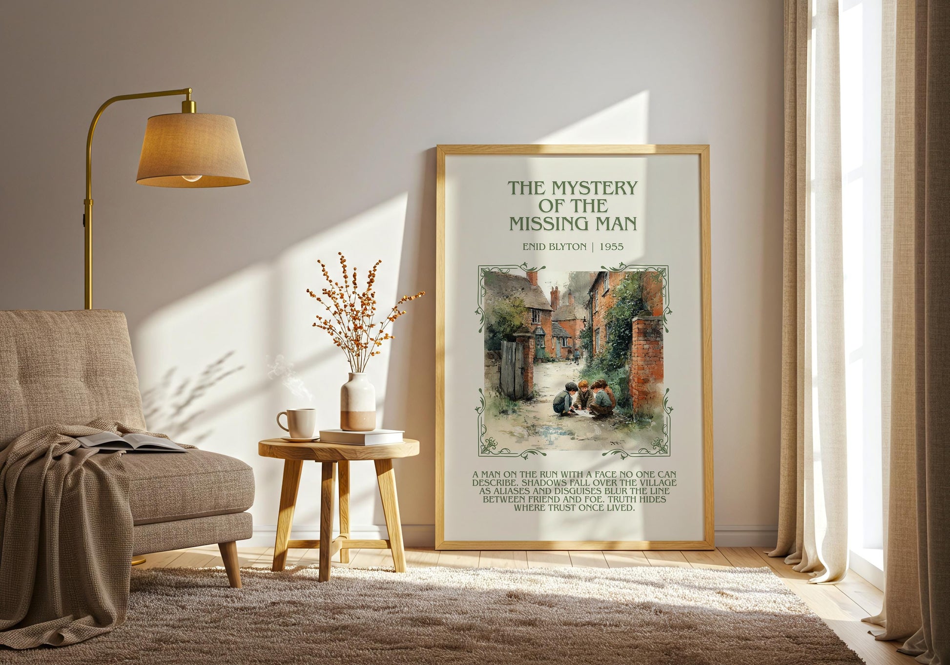 The Mystery Of The Missing Man by Enid Blyton Descriptive, High Quality Poster Print.Free Delivery Wall Art.Author&Blurb Book Nook Gift