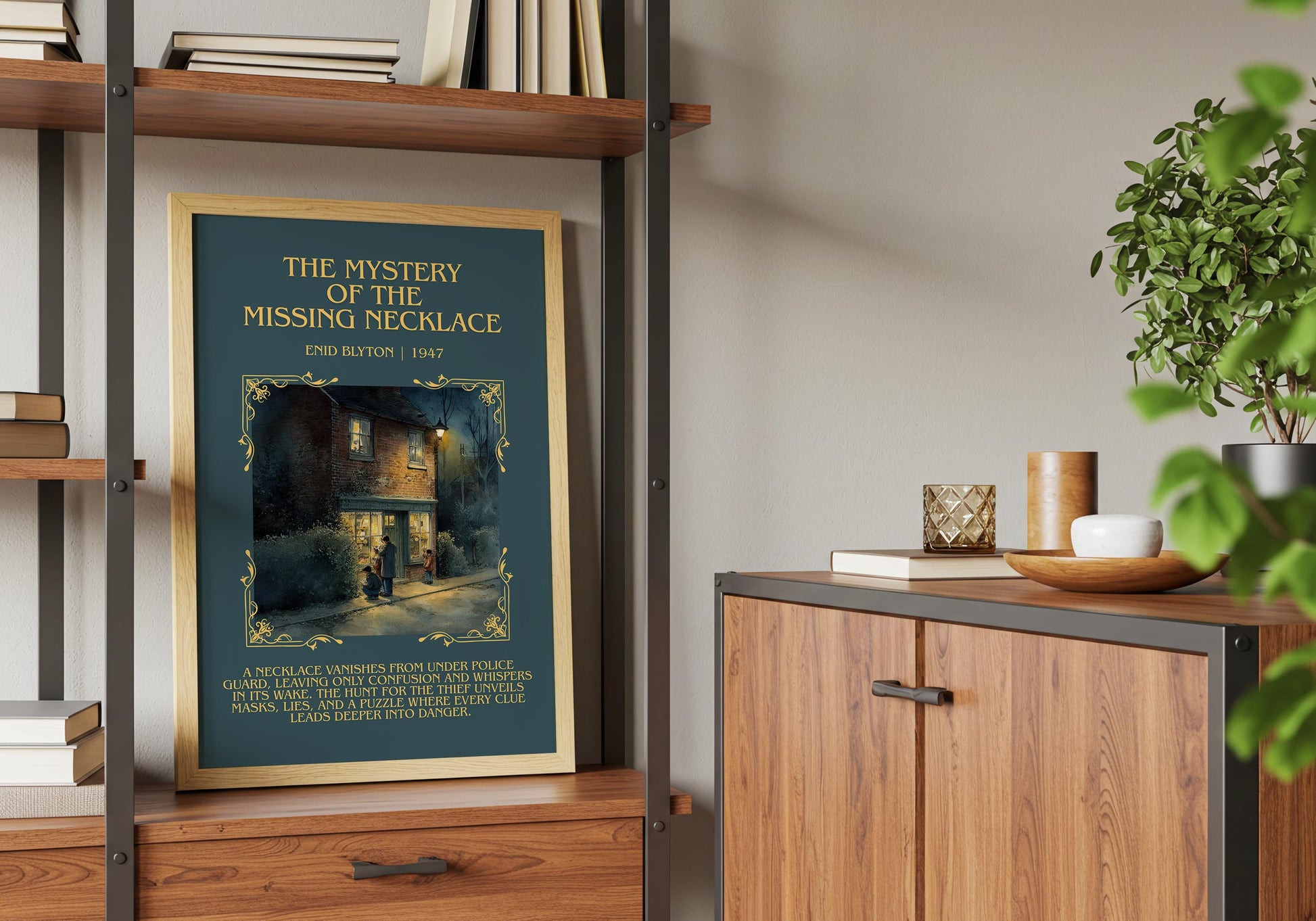 The Mystery Of The Missing Necklace by Enid Blyton Descriptive, High Quality Poster Print.Free Delivery Wall Art.Author&Blurb Book Nook Gift
