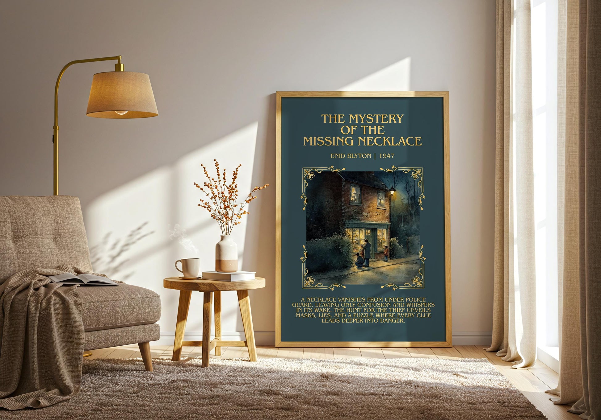 The Mystery Of The Missing Necklace by Enid Blyton Descriptive, High Quality Poster Print.Free Delivery Wall Art.Author&Blurb Book Nook Gift