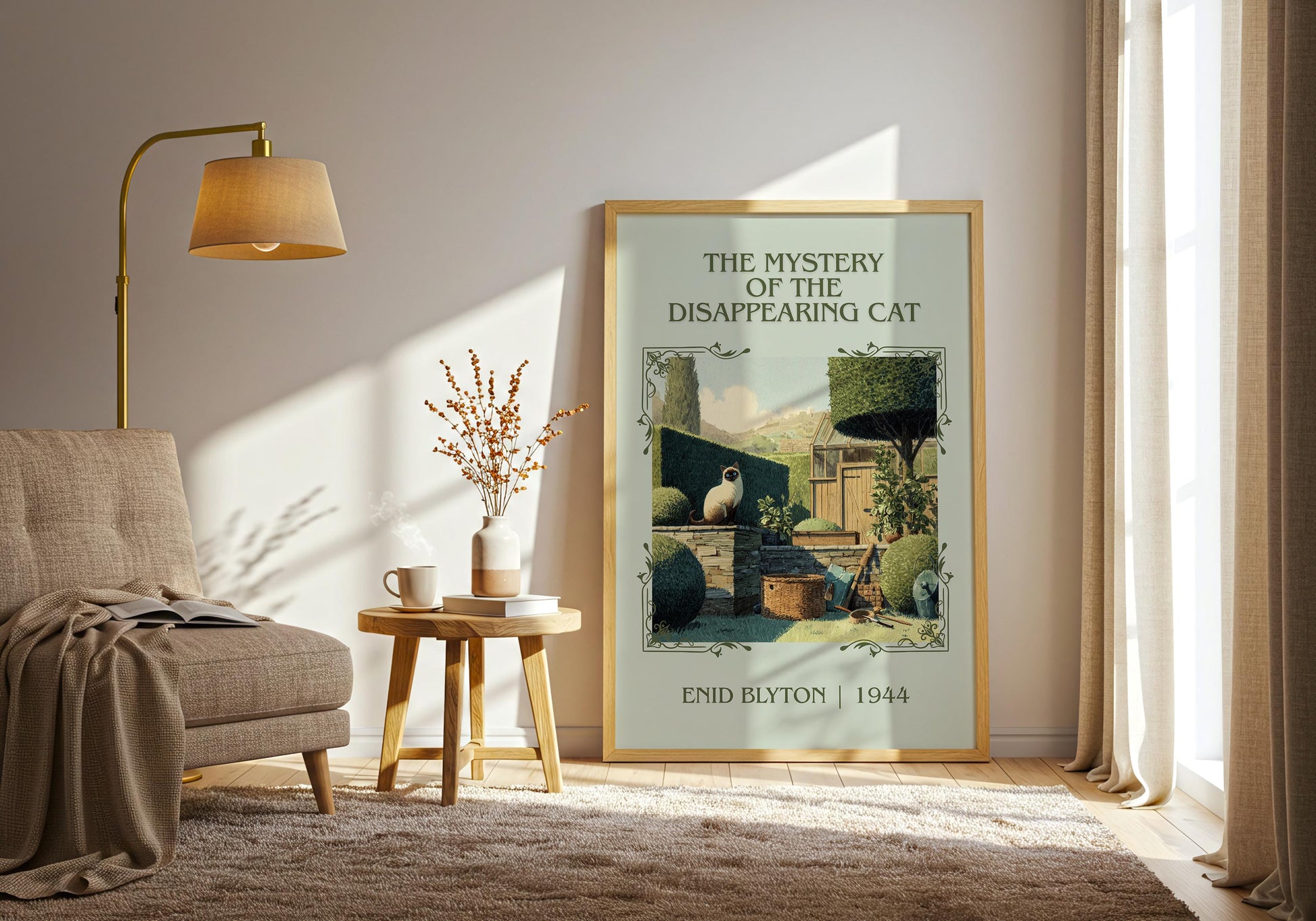 The Mystery Of The Disappearing Cat by Enid Blyton High Quality Poster Print.Free Delivery Wall Art.Author Book Nook Gift Minimalist
