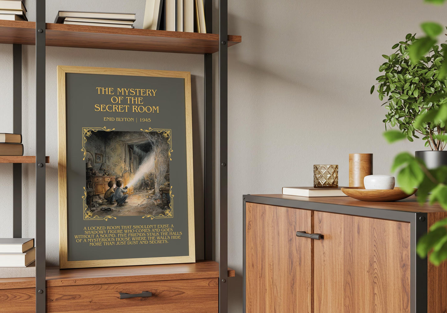The Mystery Of The Secret Room by Enid Blyton Descriptive, High Quality Poster Print.Free Delivery Wall Art.Author&Blurb Book Nook Gift