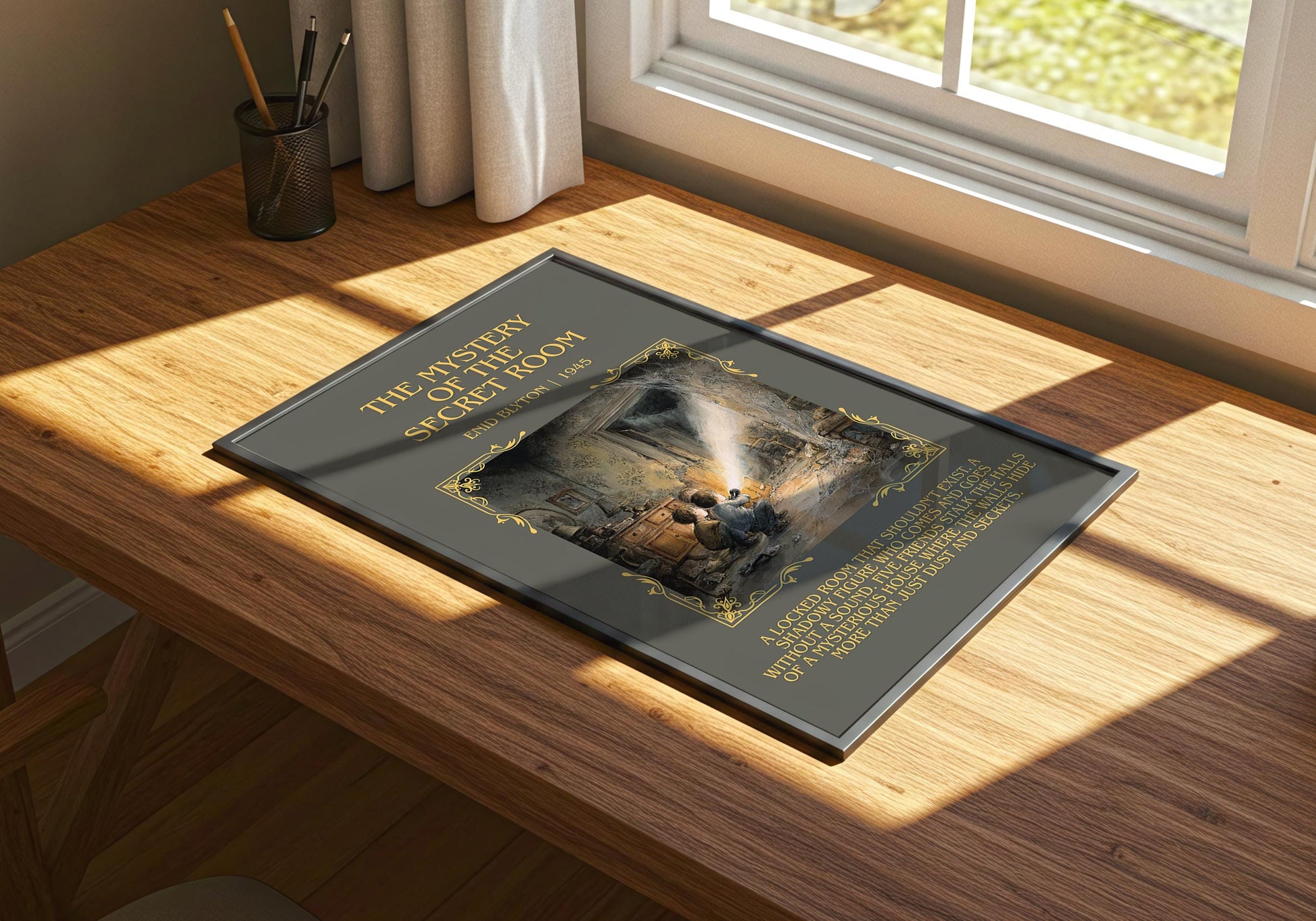 The Mystery Of The Secret Room by Enid Blyton Descriptive, High Quality Poster Print.Free Delivery Wall Art.Author&Blurb Book Nook Gift