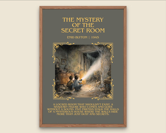 The Mystery Of The Secret Room by Enid Blyton Descriptive, High Quality Poster Print.Free Delivery Wall Art.Author&Blurb Book Nook Gift