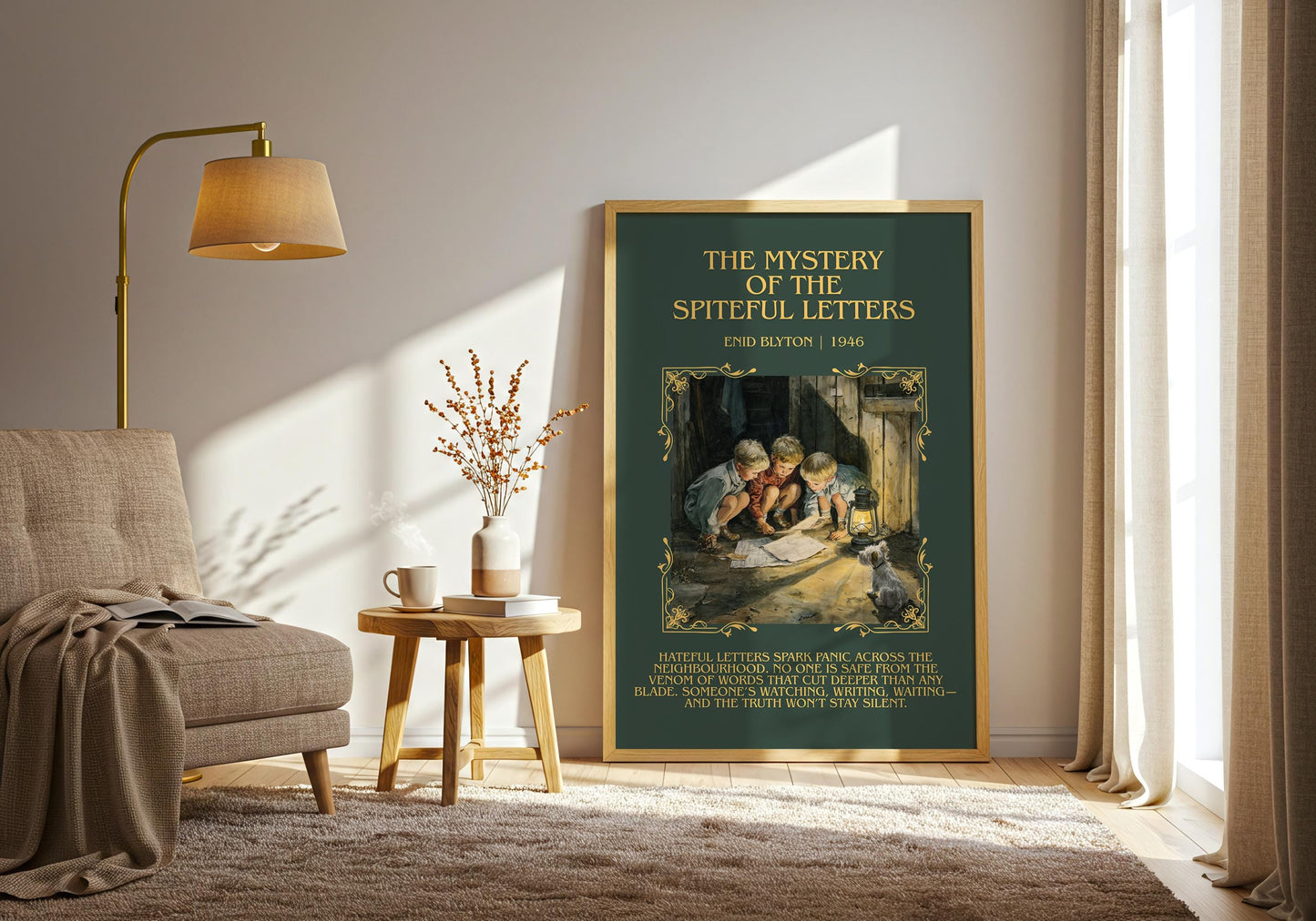 The Mystery Of The Spiteful Letters by Enid Blyton Descriptive, High Quality Poster Print.Free Delivery Wall Art.Author&Blurb Book Nook Gift