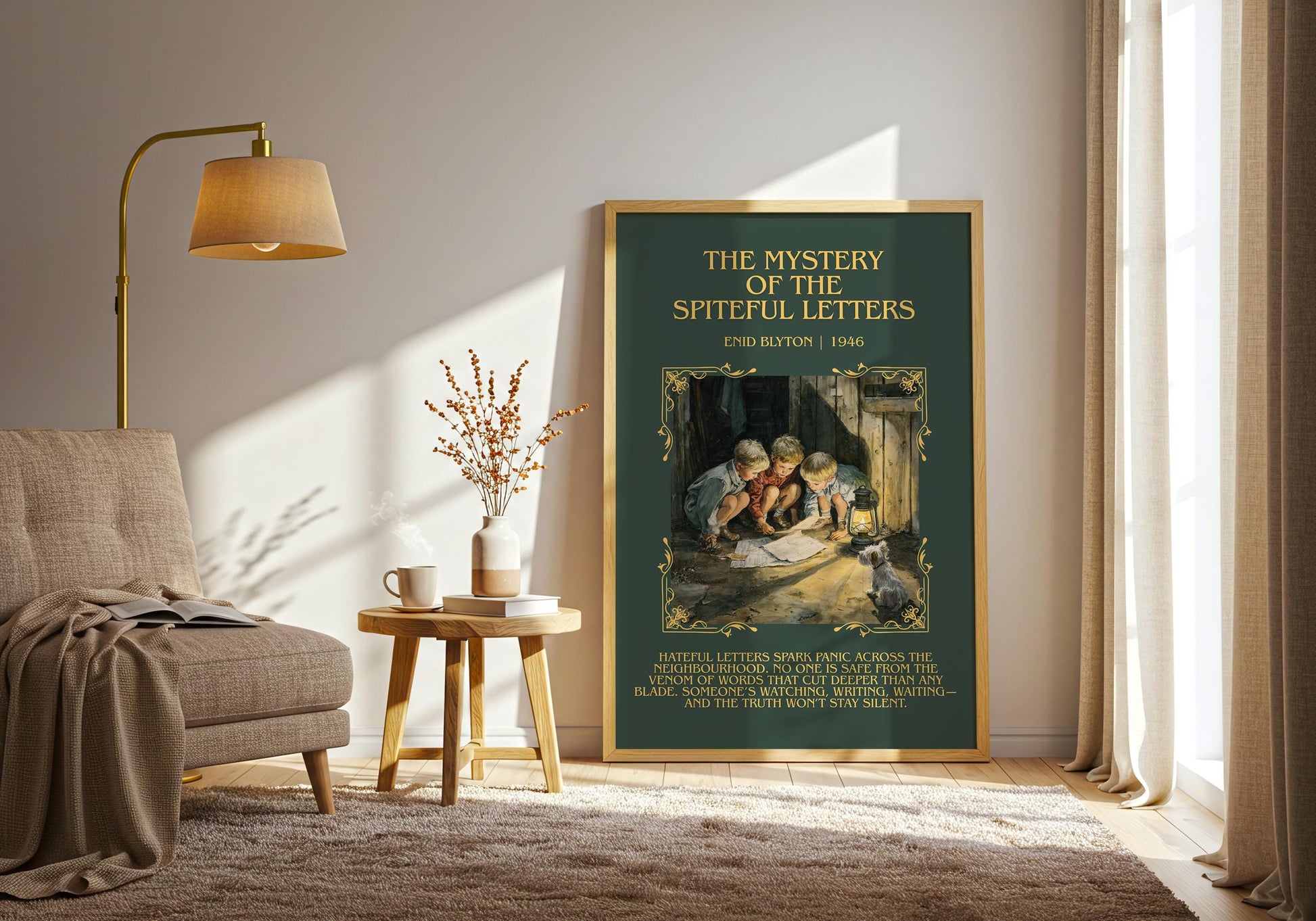 The Mystery Of The Spiteful Letters by Enid Blyton Descriptive, High Quality Poster Print.Free Delivery Wall Art.Author&Blurb Book Nook Gift