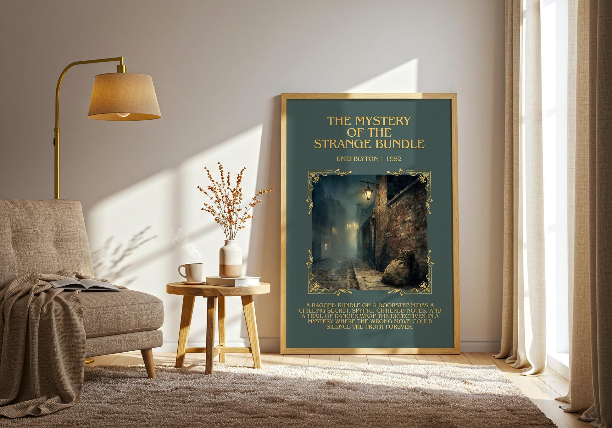 The Mystery Of The Strange Bundle by Enid Blyton Descriptive, High Quality Poster Print.Free Delivery Wall Art.Author&Blurb Book Nook Gift