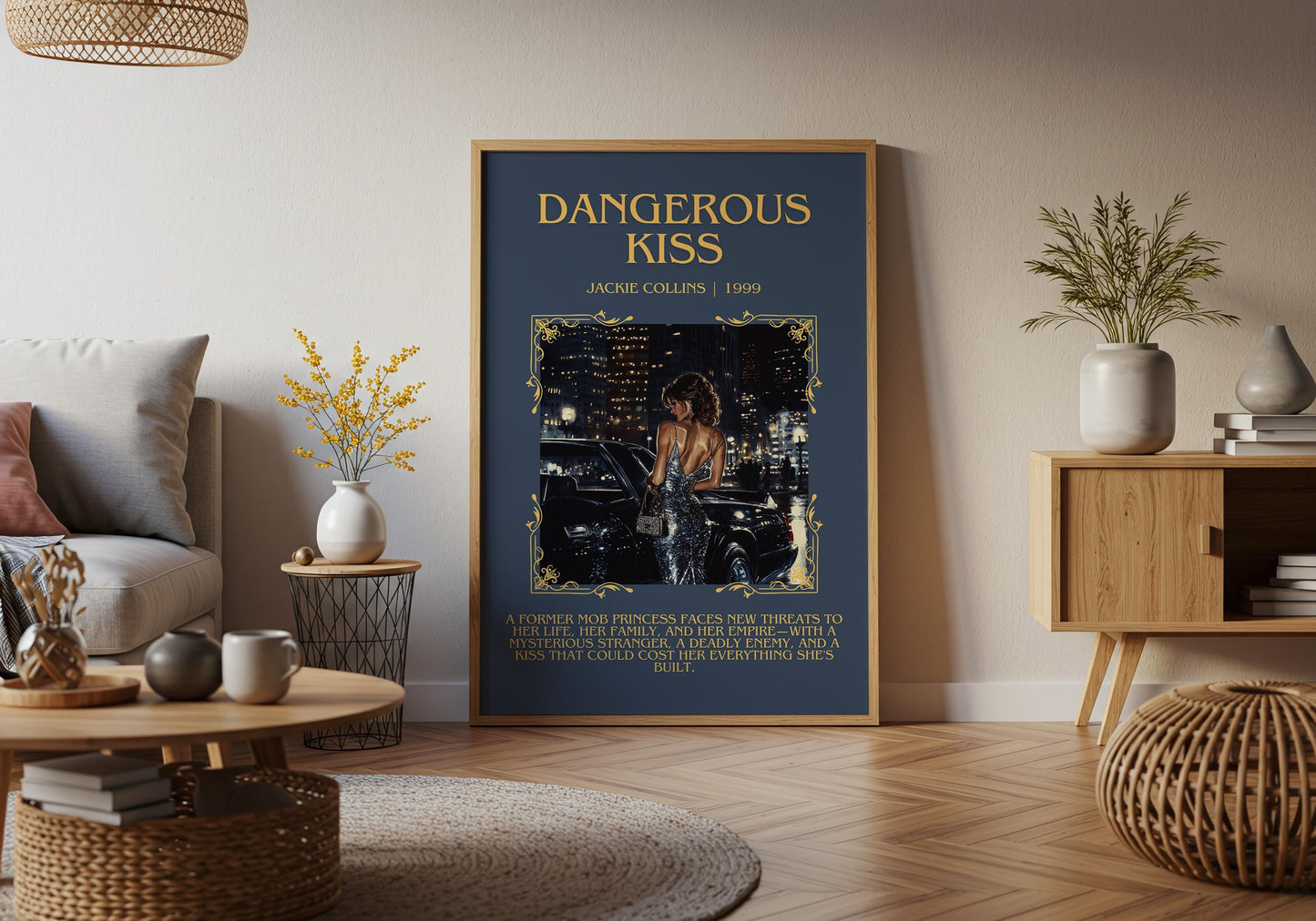 Dangerous Kiss by Jackie Collins Descriptive, High Quality Poster Print.Free Delivery Wall Art.Author&Blurb Book Artwork.Decor Gift
