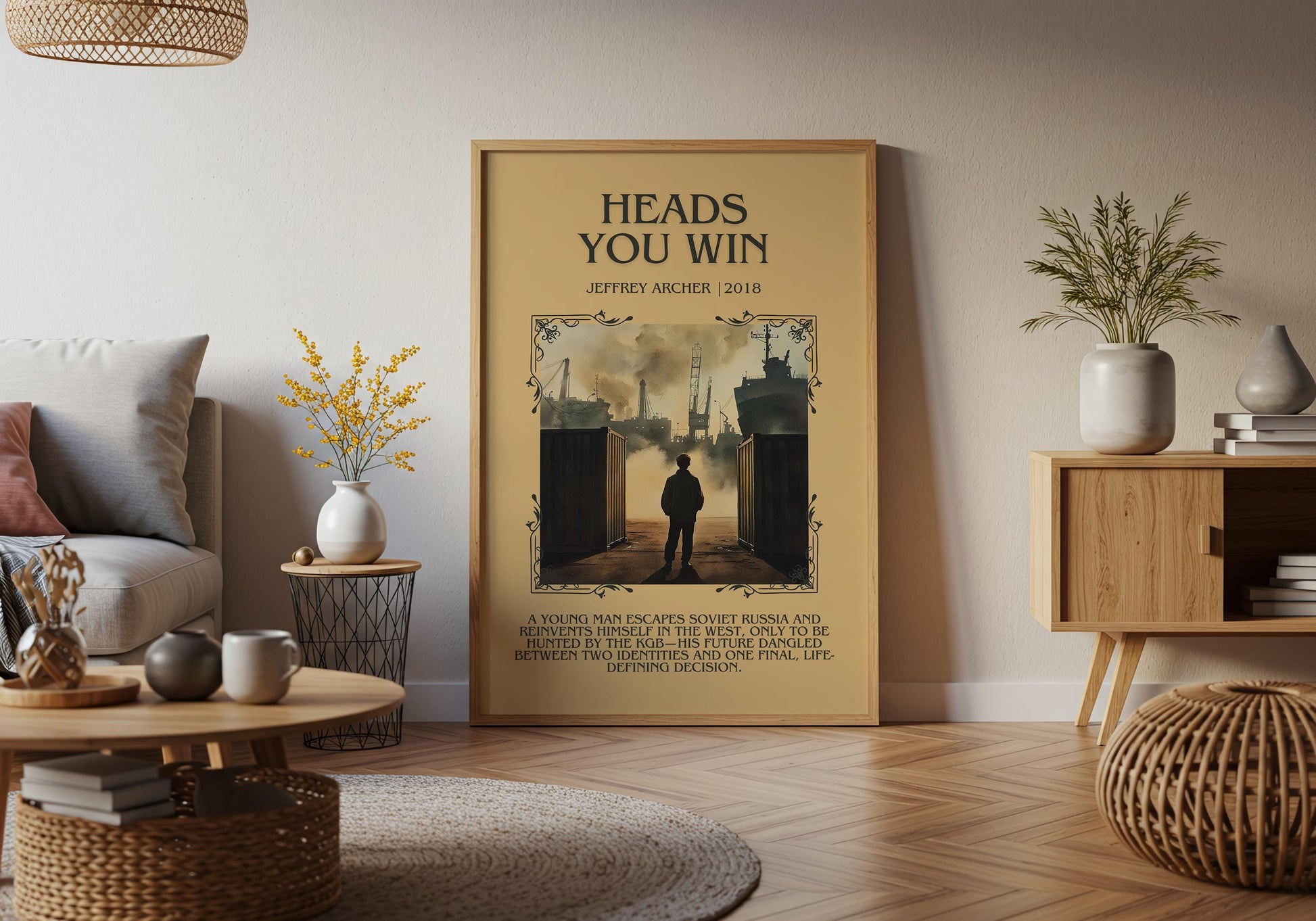 Heads You Win by Jeffrey Archer Descriptive, High Quality Poster Print.Free Delivery Wall Art.Author&Blurb Book Artwork. Home Decor Gift