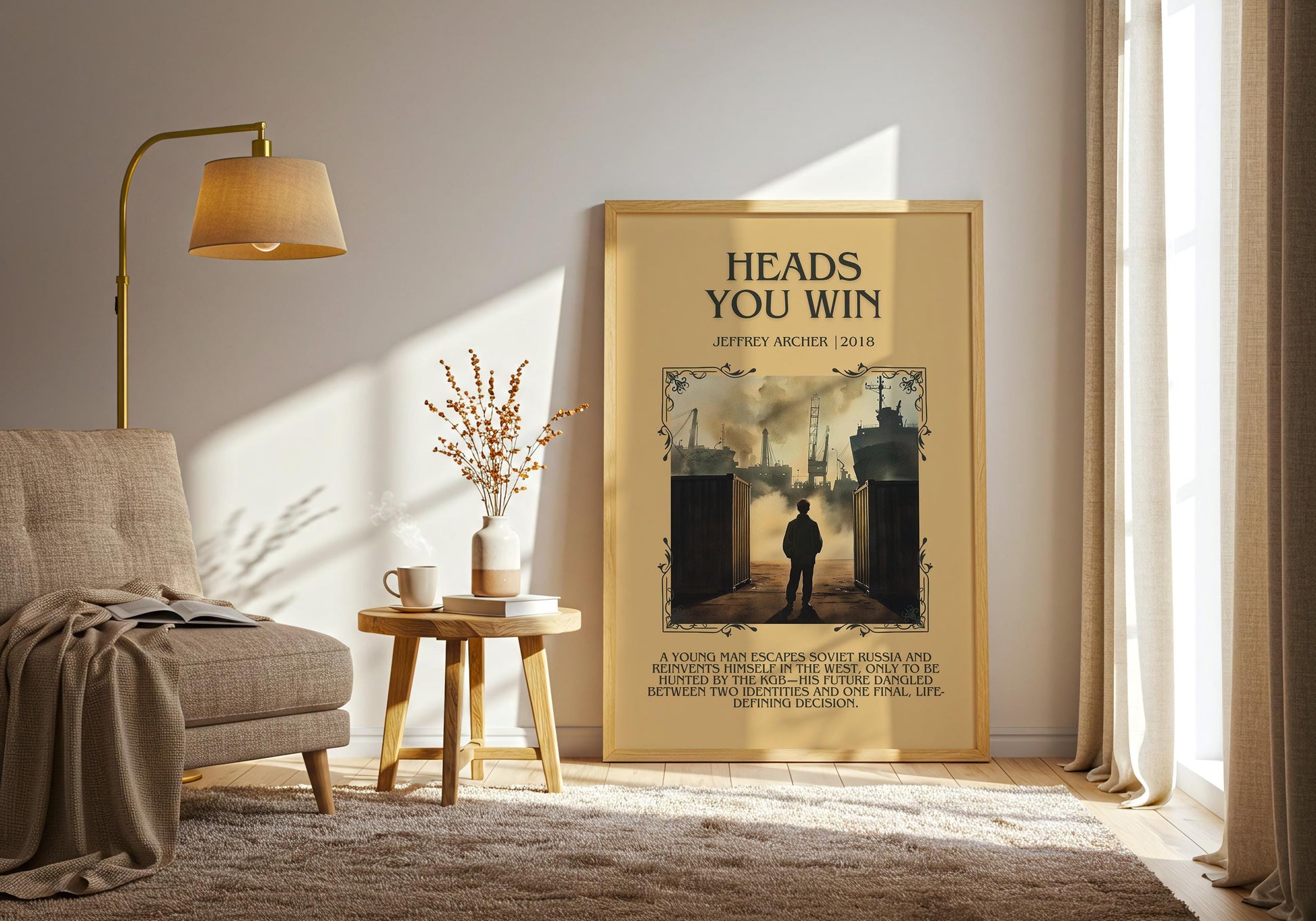 Heads You Win by Jeffrey Archer Descriptive, High Quality Poster Print.Free Delivery Wall Art.Author&Blurb Book Artwork. Home Decor Gift