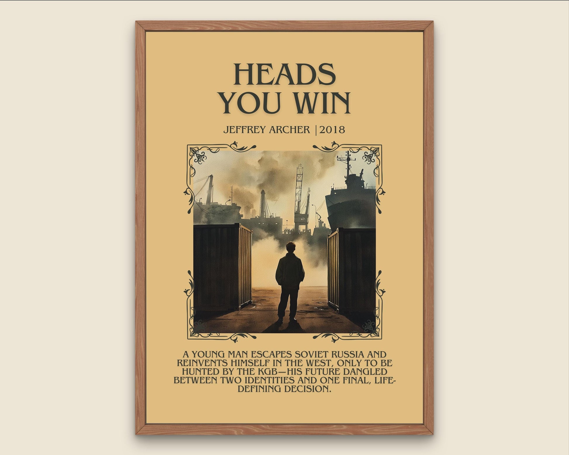 Heads You Win by Jeffrey Archer Descriptive, High Quality Poster Print.Free Delivery Wall Art.Author&Blurb Book Artwork. Home Decor Gift