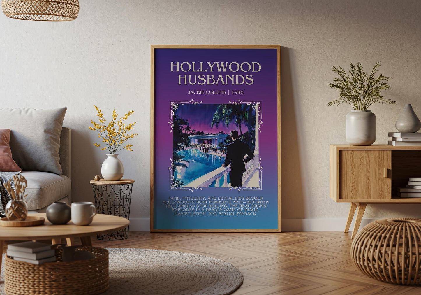 Hollywood Husbands by Jackie Collins Descriptive, High Quality Poster Print.Free Delivery Wall Art.Author&Blurb Book Artwork.Decor Gift
