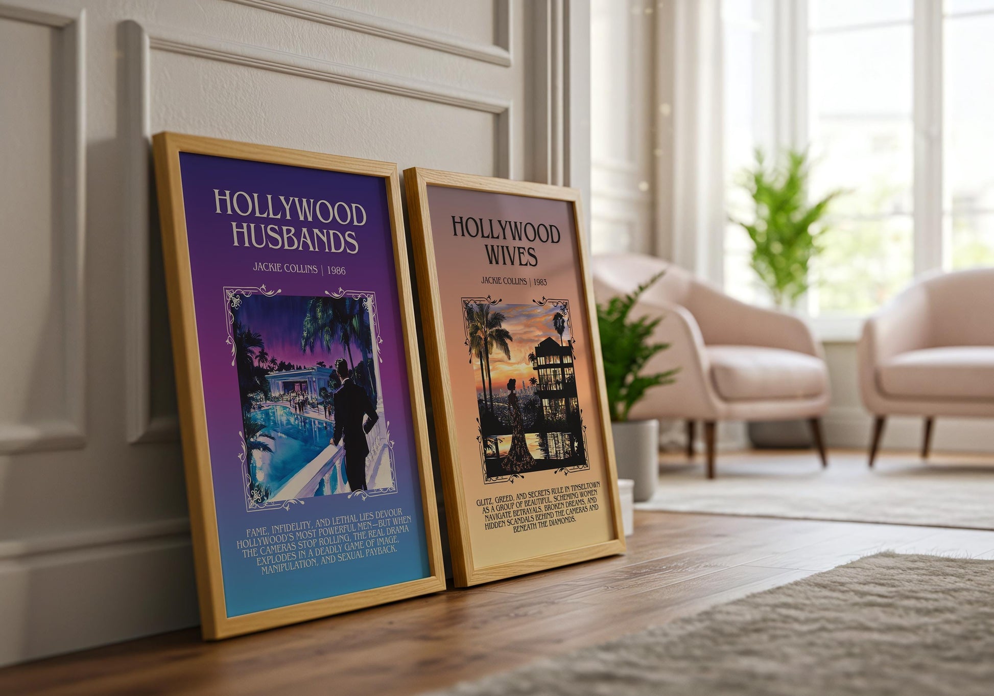 Hollywood Husbands by Jackie Collins Descriptive, High Quality Poster Print.Free Delivery Wall Art.Author&Blurb Book Artwork.Decor Gift