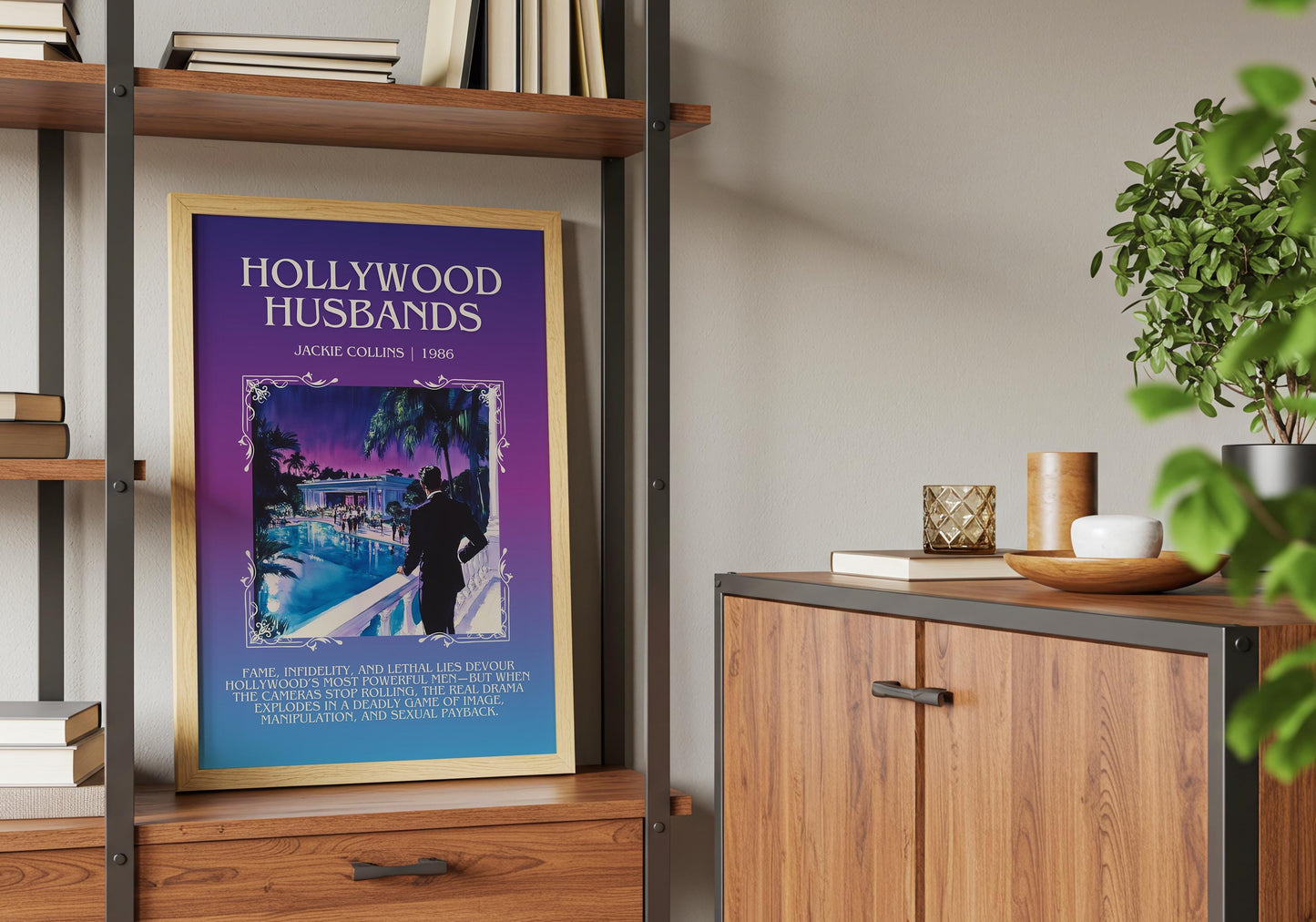Hollywood Husbands by Jackie Collins Descriptive, High Quality Poster Print.Free Delivery Wall Art.Author&Blurb Book Artwork.Decor Gift