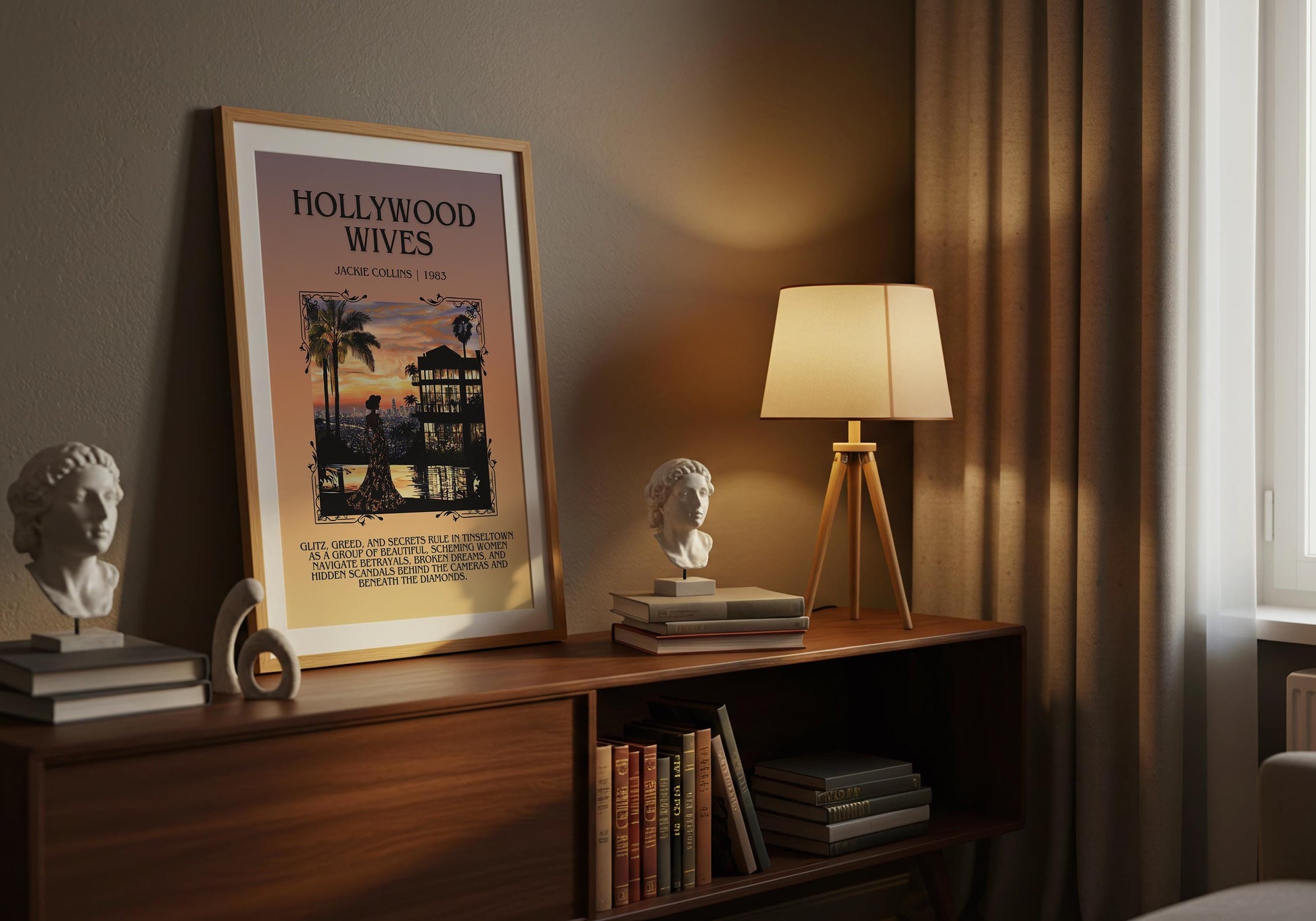 Hollywood Wives by Jackie Collins Descriptive, High Quality Poster Print.Free Delivery Wall Art.Author&Blurb Book Artwork. Home Decor Gift